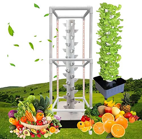 PTSZNGS Sistema de Cultivo hidropónico de Interior de 15 Capas y 45 Orificios con luz LED de Cultivo, Sistema de Cultivo hidropónico en Torre sin Suelo de Bricolaje con Bomba y Tanque de Agua móvil