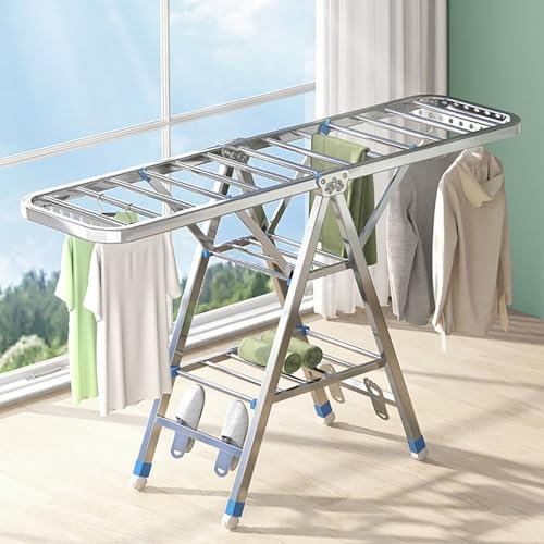 Tendedero plegable ajustable con alas de 1,52 m, secador de aire multifuncional para ropa, ropa de cama y toallas, diseño de ahorro de espacio con alas ajustables en altura y secado ligero