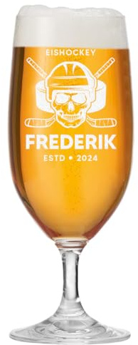 polar-effekt Pilstulpe 0,3 Liter mit Gravur für Papa - Männergeschenk mit Namen - Bierglas mit Totenkopf Motiv - Glas für Pils, Export & Craft-Bier