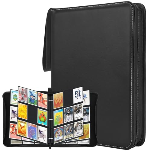 WISYOK Card Binder 9 Pocket, 900 Pockets Trading Card Binder, PU Cards Collection Folder Holder Book with Zipper, Toploader Binders for Football-card, TCG, MTG (Black)
