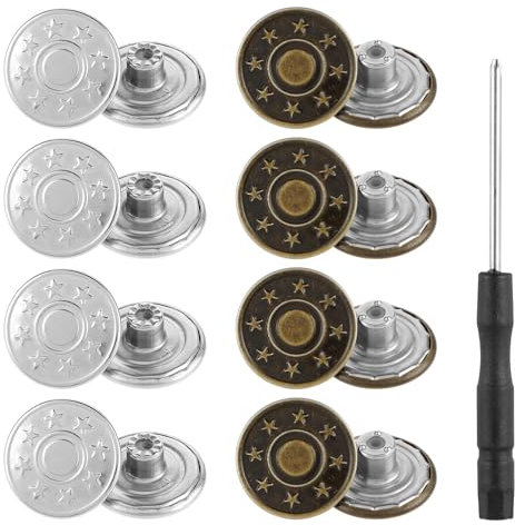 HJZHII 8 Stück 20 mm Verstellbare Ersatzknöpfe, Abnehmbare Metallknöpfe Jeansknöpfe Reparaturknöpfe Kombi Gewinde Nieten Schraubendreher für Cowboy Kleidung Jacken Hosen und Jeans