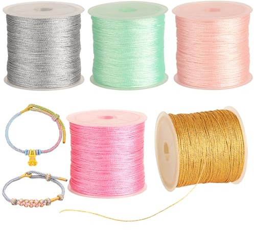 5 rotoli di filo metallico colorato per fai da te, 250 m, filo di seta per fai da te, bracciali, gioielli, collane, 0,4 mm x 50 m/rotolo (5 colori)