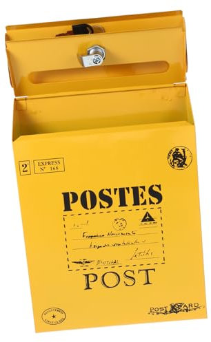 KONTONTY Cassetta Per Cenere in Cassetta Postale Da Parete Gialla Da Ufficio Bianca Deposito Lettere Con Serratura Retrò Contenitore Per Denaro e Biglietti Porta Posta Da Giardino