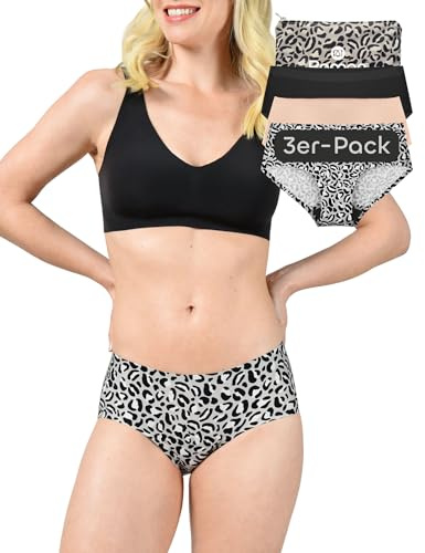 BeMee Daytime Seamless Hipster, hauchdünner Periodenslip, Nahtlose Menstruationsunterwäsche, auslaufsicher, schadstoff-frei bei mittelstarker Blutung, bunt Sortiert, Größe M, Dreierpack