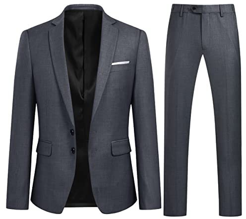 YOUTHUP Herrkostym 2 delar kostymer modern slim fit herrkostym för företag bröllop kavaj byxor, GRÅ, XXL