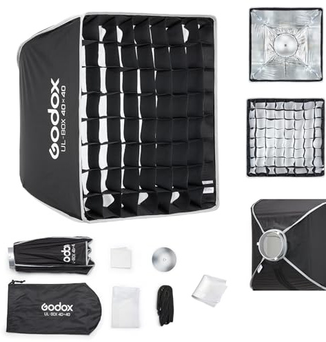 Godox Softbox Godox - Softbox per ombrelli a sgancio rapido, 40 x 40 cm, supporto Bowens con diffusori frontali e interni rimovibili/impugnatura/piastra diffusore per fotografia, live streaming e