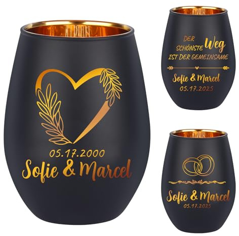 NGTSFLY Hochzeitskerze Personalisiert mit Namen & Datum, Hochzeitsgeschenk Personalisiert, Hochzeitsgeschenke für Brautpaar, 2 Farben Verfügbar (Schwarz)
