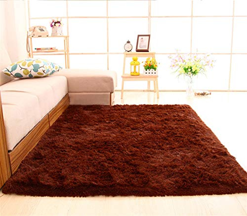 Tappeto Shaggy a pelo alto, antiscivolo, rettangolare, monocromatico, colore caffè, 100 x 160 cm, perfetto per soggiorno, camera da letto e.