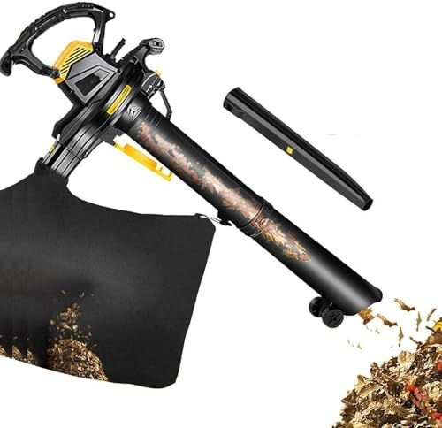 Soffiatore per foglie portatile, soffiatore per foglie da giardino e trituratore aspirante, soffiatore per foglie da 3800 W con ruote e sacco di raccolta foglie da 40 litri, soffiatore d'aria potent