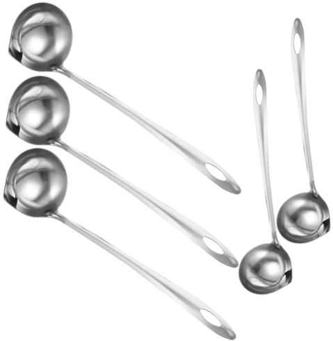 Sosoport 5stücke Edelstahl Ölabscheider Kelle Lange Griff Suppenkelle Fetttrenner Löffel Mit Praktischem Design Für Küchenutensilien Antihaftbeschichtet Einfache Reinigung Sicher Und Ergono