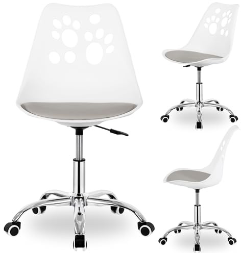 Springos Chaise de bureau pour enfant à partir de 6 ans, hauteur réglable, ergonomique, avec roulettes et siège facile à entretenir, design scandinave, blanche