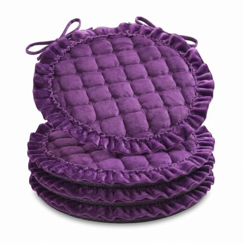 Runda Sittdynor 4-Pack, Halkfria Plyschdynor med Knytband,A-30cm/12in | Runda Sittdynor 4-Pack, Mjuka Palldynor med Volang, Halkfri Prickig Silikonbotten och Knytband