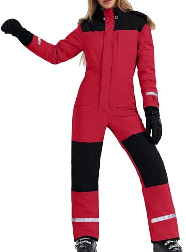 Duohropke Traje de nieve para mujer y hombre, con forro cálido, mono de esquí, de una pieza, impermeable, resistente al viento, mono de nieve, para exteriores, conjuntos de esquí, monocolor, con