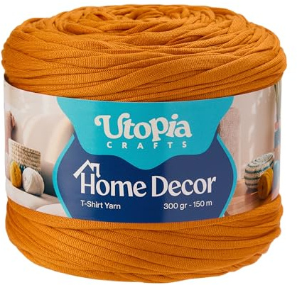 Utopia Crafts heminredning t-shirt garn för virkning och stickning 300 g (gyllene senap, 300 g)