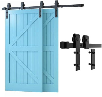 Barn Door Sliding Hardware Track Kit,with Anti-sway Device for Stable Sliding Door Hardware,Mortise and Tenon Joint Steel Hanging Rail and Pulley(300cm Orbit)