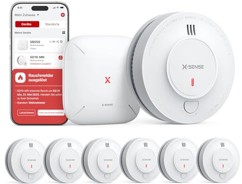 X-Sense Smart SD19-MN61 SD19-MN61 - Detector de Humo inalámbrico (batería de 10 años y estación Base SBS50, 6 Unidades)