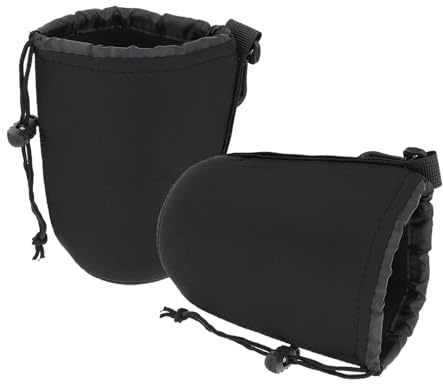 OUNONA 2stücke Neopren Objektivbeutel Stoßfeste Kameraobjektivtasche mit Karabinerhaken Befestigbar an Gürtel oder Tasche Elastisches Design zur Sicheren Befestigung