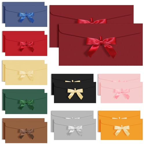 20 Stück 22 x 11cm Farbige Briefumschläge, 10 Farben Umschläge Mit Schleife | Kraftpapier Bunte Umschläge Mit Schleife, Umschlägen Grußkarten Postkarten Geschenke