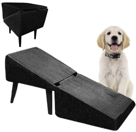 Rampa para Perros En Dos Partes, Plegables Escaleras para Perros Pequeños, Escalones 2 En 1 para Mascotas, Taburete Antideslizante para Mascotas, Rampa para Sofá, Cama, Silla Y Coche(Negro)