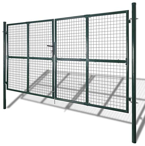 Doppeltür-Gartentor aus pulverbeschichtetem Stahl 300x150 cm, robustes Flügeltor mit Sicherheitsschloss, stabiler Zaun für Garten, Hof, Einfahrt, modernes Hoftor mit Korrosionsschutz