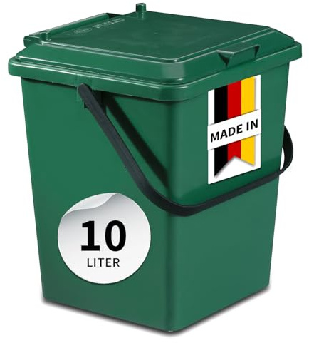 GARANTIA Bio-Eimer 10 Liter grün Biomülleimer Küche Komposteimer Küche | Bio Mülleimer Komposter Abfall & Recycling Küchenabfalleimer Biomüll Biomülleimer Klein Kompost Bioeimer