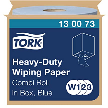 Tork 130073 Heavy-Duty Wiping Paper / 2 Ply Absorbent Paper Roll Suitable for Tork W1, W2 and W3 System / Blue / 1 x 170m / Ø 25.6cm