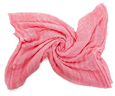 SeaBright Damen Schal 45% Leinen + 55% Viskose Knitterfalten 200X75cm Groß SC-LV-QC-1510B Koralle Lachs Lachsfarbe