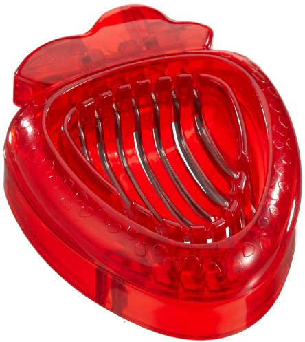 Fackelmann Erdbeerschneider, Beerenzerteiler für das Garnieren und Dekorieren von Desserts (Farbe: Rot/Silber), Menge: 1 Stück