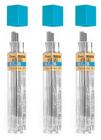 Pentel 0.7mm Size B Shade Hardness Pencil Refill Replacement Spare Leads Hi Pollymer Super For Automatic & Mechanical Pencils (Pack Of 3 Tubes - 36 Pieces)