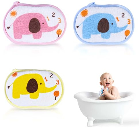 OBTANIM Baby Bath Sponge Soft Foam Scrubber Natural Sponge for Bathing, Shower Scrubber Body Sponge for Kids/Babies/Men/Women, Set of 3