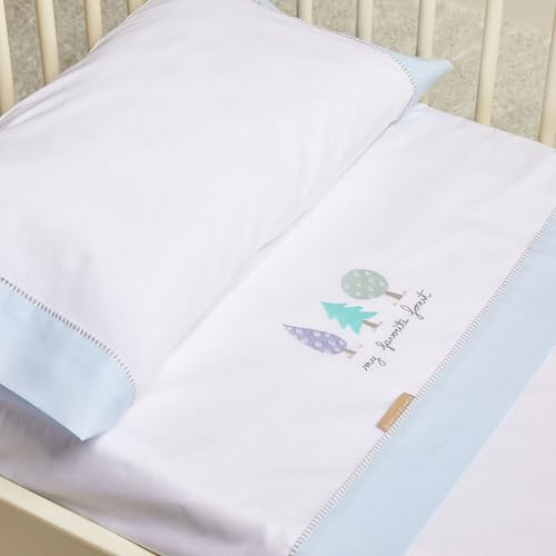 Burrito Blanco | Sábanas Franela Cuna Bordadas 513 Azul | para Maxicuna de 70 cm (+ Medidas Disponibles) | Sábanas bebé