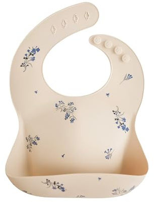 mushie Bavoir Bébé en Silicone | Bavoirs Imperméables Réglables | Bavoirs Faciles à Essuyer | 4 Tailles Réglables Avec Poches Avant Profondes | 100% Sans BPA et Phtalate | Lilac Flowers