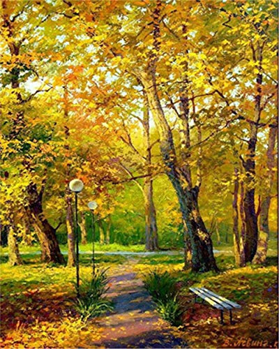 YEESAM ART DIY Ölgemälde Malen nach Zahlen Erwachsene Kinder, Herbst Wald Laubwechselnd Bäume Zahlenmalerei ab 5 Öl Wandkunst (Herbst, ohne Rahmen)