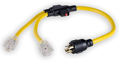 HonLena Yodetek Generator Cable Adapter with Circuit Breaker,3 FT Generator Distribution Cord, 10 Gauge 4 Prong Extension Cord Splitter, L14-30P to (2) 5-15/20R UL aprroval