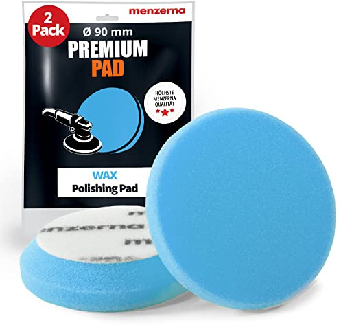 detailmate Menzerna Premium Wax Pad Poleringssvamp mjuk - 95 mm 3.5 - blå - 2 stycken + 1 nitril - skyddshandske