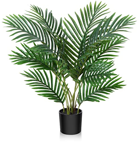 Fopamtri Kunstpflanzen Groß Areca Kunstpalme 60 cm im Topf Künstliche Pflanze Tropical Hawaii Grün Fake Plant für Schlafzimmer Büro Garten Hochzeit Party Deco (1 Stück)