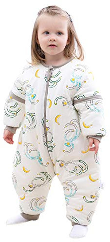 Chilsuessy Babyschlafsack 3.5 Tog Winter Kinder Schlafsaecke mit abnehmbar Langarm und Beinen,aus gesund Bio Baumwolle Baby Winterschlafsack, Banane/2.5 Tog, 70cm/Baby Höhe 75-85cm