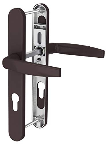 MS Beschläge Langschildgarnitur Braun RAL8019 Schmalrahmengarnitur 92mm pulverbeschichtet Nebeneingangstüre Haustürbeschlag Türdrücker Aluminium Wechselgarnitur (Drücker/Drücker, Türstärke 39-54mm)