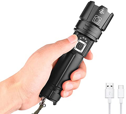 WESLITE LED Torch USB Rechargeable, Tactical Torches LED Super Bright 7000 Lumens XHP70.2 Brightest Flashlight High Power Military Torch Zoomable 5 Modes with Power Display and Rechargeable Battery