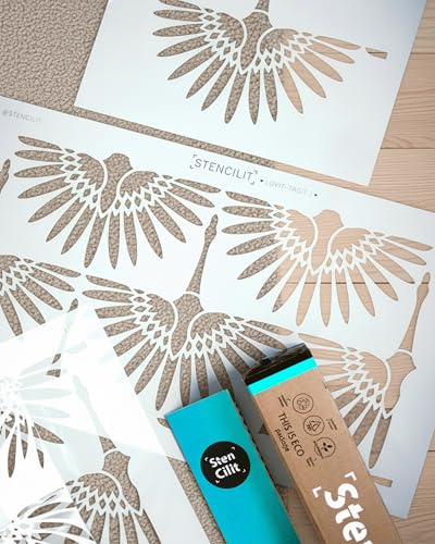 STENCILIT® Art-Déco-Kraniche Wand-Schablone - 2er-Pack Schablonen 42 x 57 cm, Boho Wand-Schablonen zum Malen großer Muster, Moderne große fur Wand
