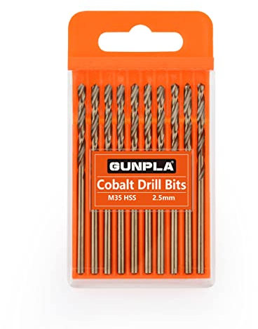 Gunpla M35 HSS Cobalt Bohrer Set 2.5MM 10-tlg. Spiralbohrer Stahlbohrer Eisenbohrer Metallbohrer Set für Edelstahl, Aluminium, Hartplastik und Hölzern