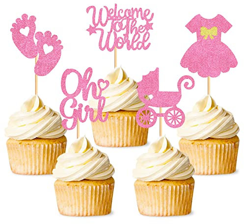 40 Stück Oh Baby Cupcake Toppers It's a Girl Cupcake Toppers Glitter Baby Girl Cupcake Picks Baby Shower Cake Topper Kindergeburtstag Geschlecht Offenbarung Party Kuchen Dekorationen Zubehör