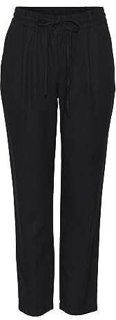VERO MODA Damen Casual Leinenhose Lässige Schlupfhose Lockere Knöchelhose, Farben: Schwarz, Größe: XL