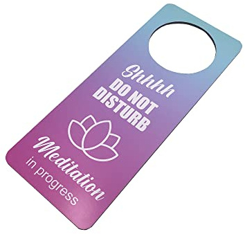 Meditation In Progress, Do Not Disturb, cartello per porta – Yoga, relax, esercizio, classe, insegnante, regalo, fiore di loto, realizzato in resistente composito di alluminio da 3 mm