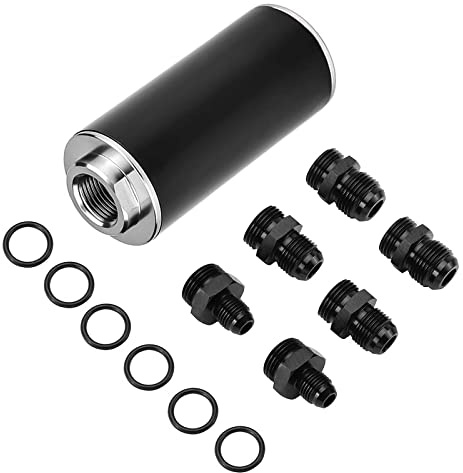50mm 100 Micron Inline Fuel Filter 6AN 8AN 10AN Aluminum Fuel/Gas/Petrol Filter Adapter Fittings Universal Cleanable(Silver)
