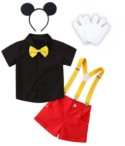 Lito Angels Vestito Topolino Costume con Cerchietto Orecchie di Topo e Guanto Bianco per Bambino Taglia 4-5 anni (Etichetta in Tessuto 120), A