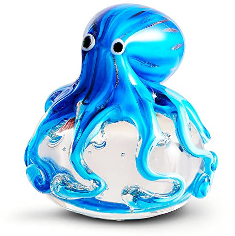 EUSTUMA Mundgeblasene Oktopus-Figur aus Glas, Meerestier-Ornament für Aquarium, Meerestier-Kollektion als Geburtstagsgeschenk, Büro-Briefbeschwerer aus Glas für den Schreibtisch