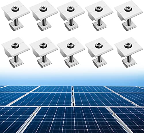 Anbte 10x Soporte de Montaje de Panel Solar, Abrazaderas Centrales para Panel Solar 30mm en Forma de T Aleación de Aluminio Tornillos M8 * 48mm para 30-35mm Enmarcado Paneles Fotovoltaicos