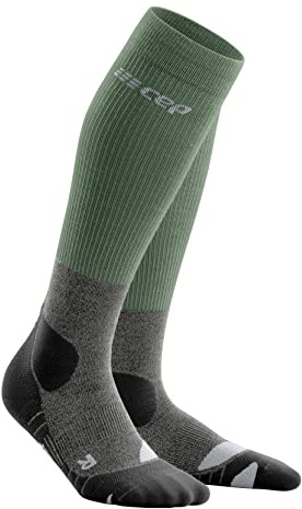 CEP MERINO WANDERSOCKEN HERREN REDESIGN – Merino Socken knielang mit Kompression für Trekking, optimalem Halt und Klimakomfort – Perfekte Wandersocken für lange Touren – Green/Grey | IV