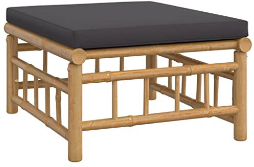 vidaXL Gartenhocker, Sitzhocker mit Dunkelgrauem Kissen, Modular Hocker für Garten Terrasse, Fußhocker Fußschemel Gartenmöbel, Bambus